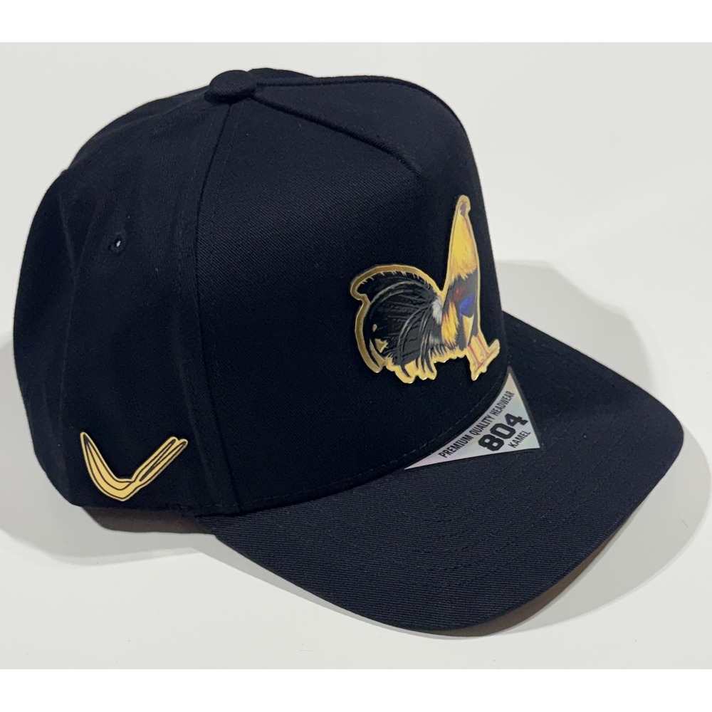 KAMEL 804 Snapback Hat - Black Rooster Patch Camo Brim Adjustable OSFM - NEW